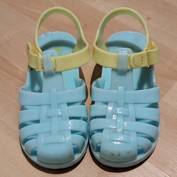 OshKosh Jelly Sandals - Infant Girl Size 7, Light Blue & Yellow, Worn Twice - Picture 1 of 5
